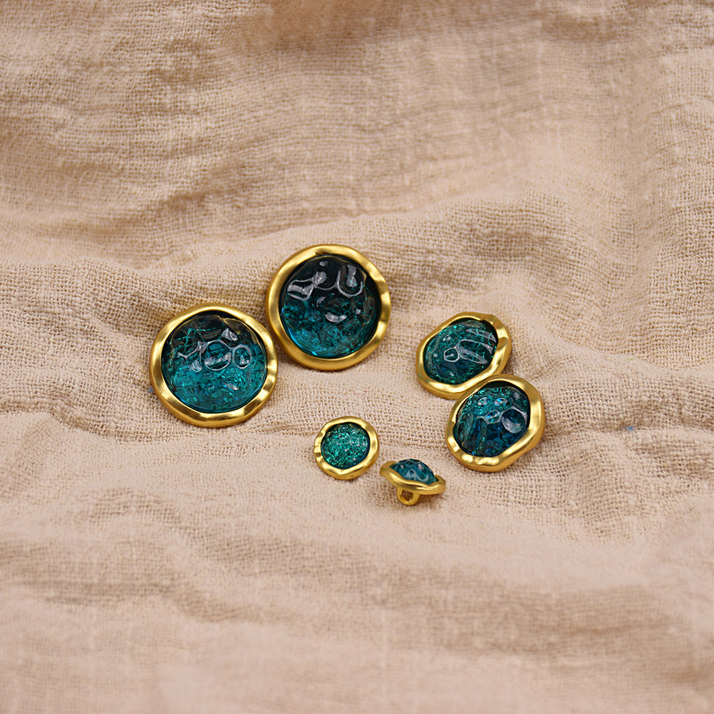 11/18/22mm Retro Gemstone Resin Metal Buttons 12pcs