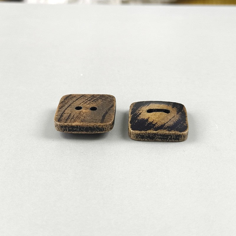 Coffee Brown Natural Wood Square 2-Hole Vintage Distressed Buttons 30pcs