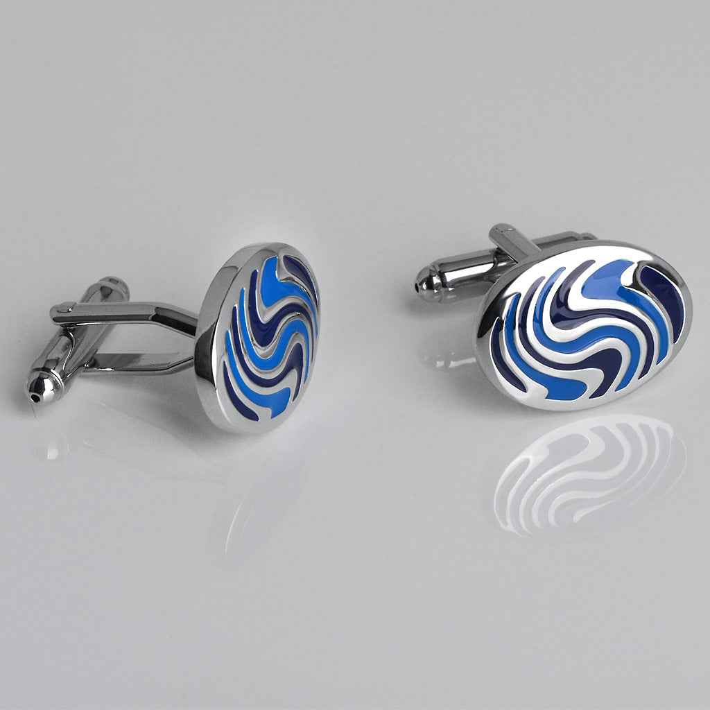 Oval Blue Floral Resin Cufflinks