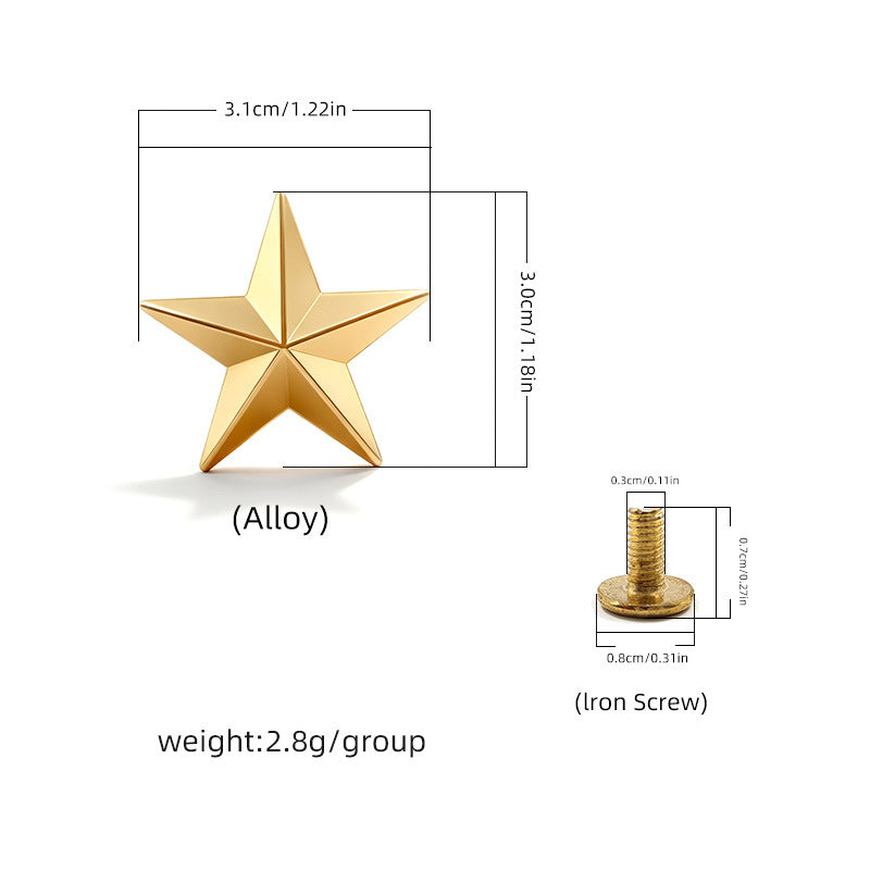 Gold western star screw rivet stud with screw back, 30x31mm