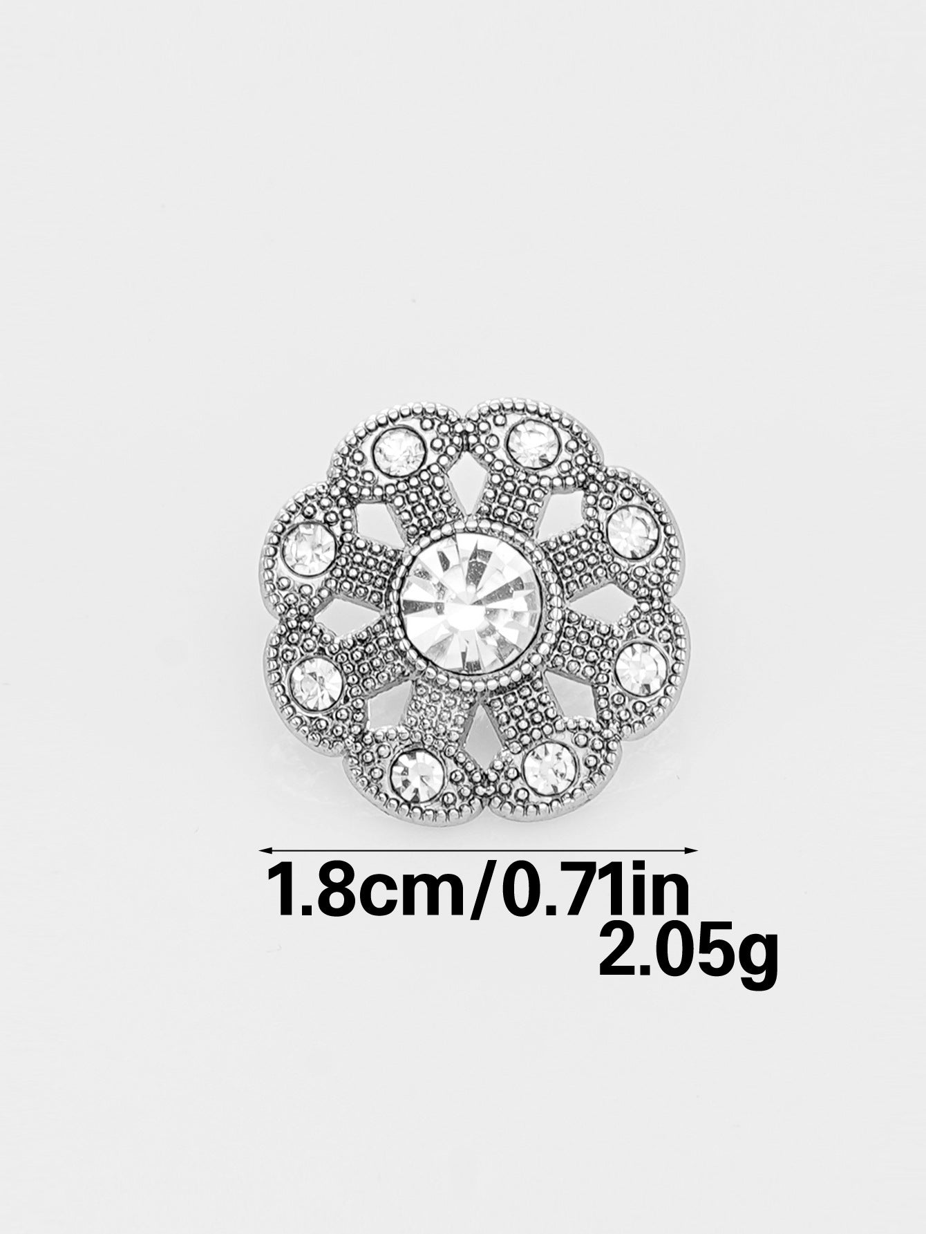 Rhinestone shank button, silver-tone with round center crystal and halo stones