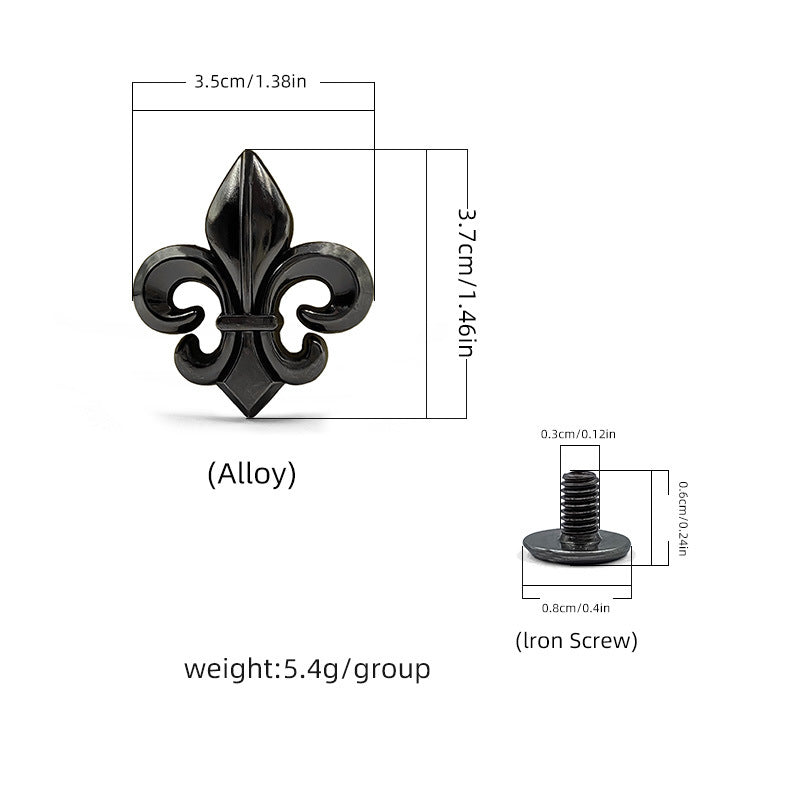 Dunkelmetallische Schraubniete mit Fleur-de-lis, 35x37 mm