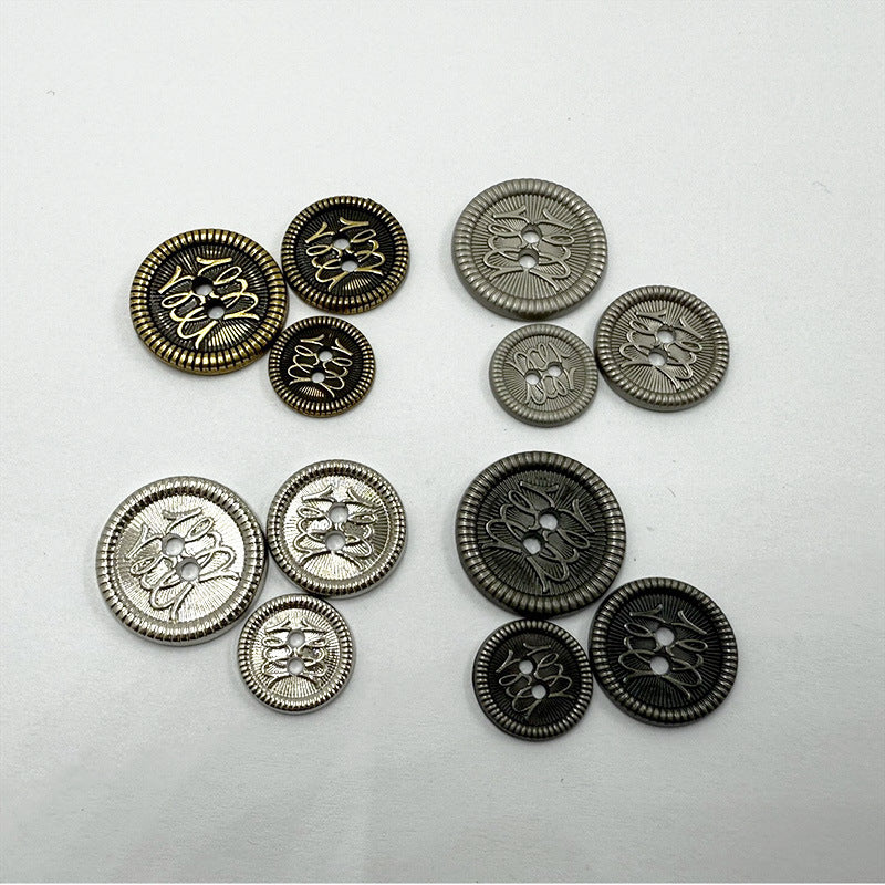 Botones de metal vintage de 12/15/18 mm con dos agujeros para abrigos y chaquetas, paquete de 96