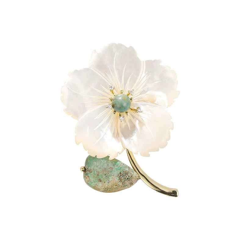 Natural Sea Shell Peach Blossom Imperial Stone Coat Brooch Pin