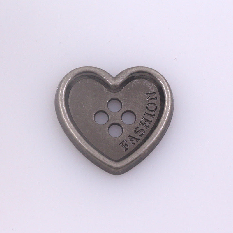 Heart Shaped Metal Buttons Four Holes for Clothing Knitwear 96 Pack