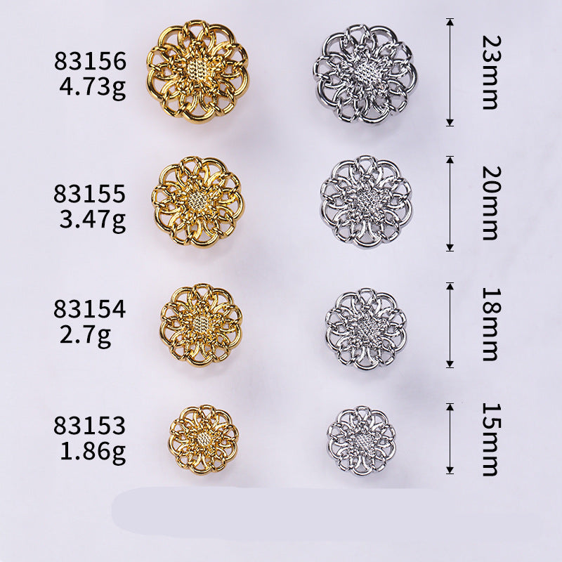 Hollow Cutout Floral Petal Metal Shank Buttons – 20Pcs (Gold / Silver)