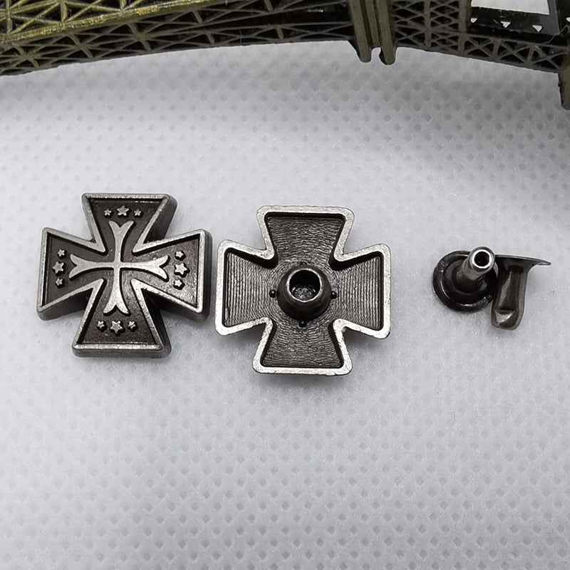 Vintage Silver Round Cross Rivet Stud Buttons for Retro Jeans