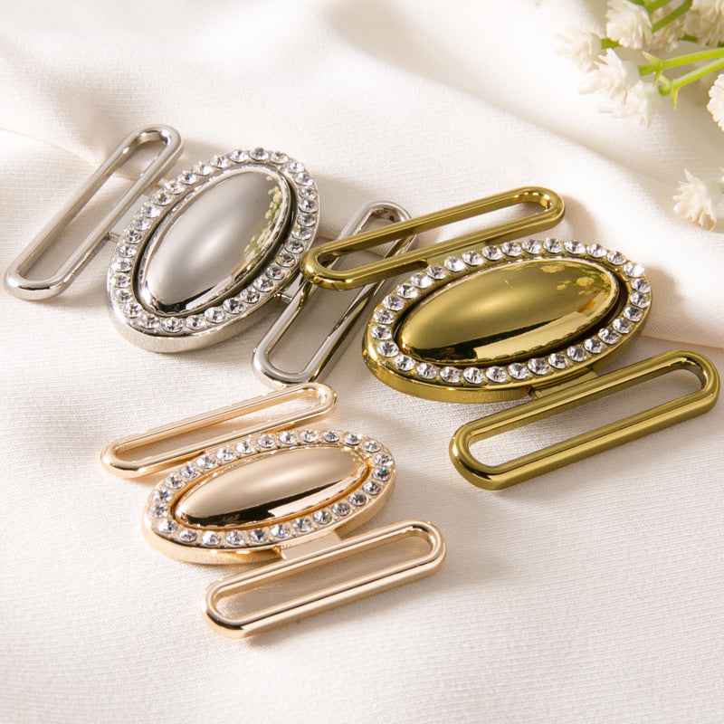 Oval Crystal-Studded Belt Buckle Set Adjustable Metal Clasps 20pcs