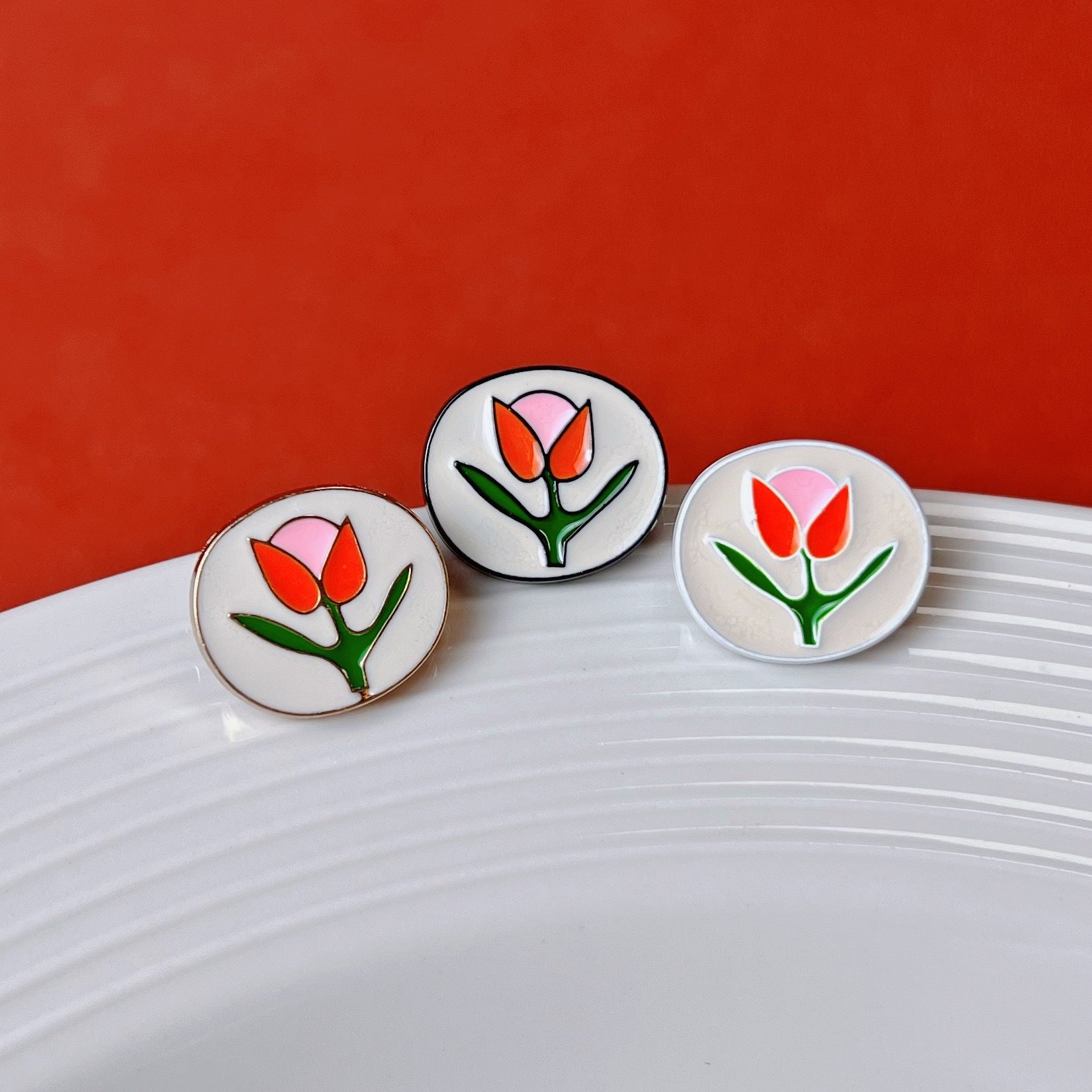 Boutons en métal tulipe à goutte d'huile peints à la main vintage 18MM 20pcs
