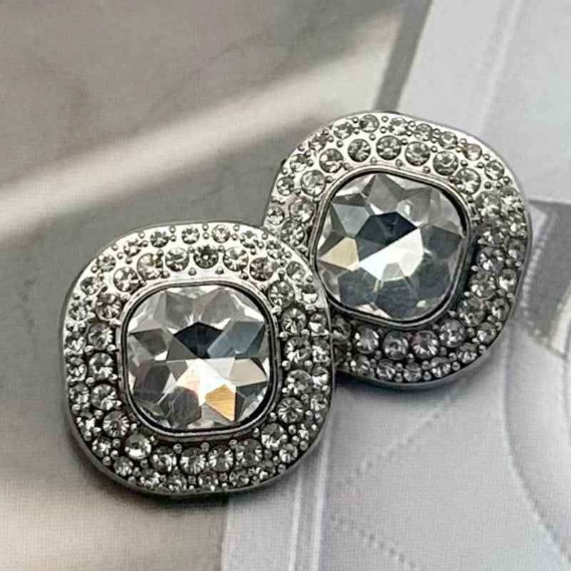32L (20mm) Square Gemstone-Studded Metal Shank Buttons 12pcs