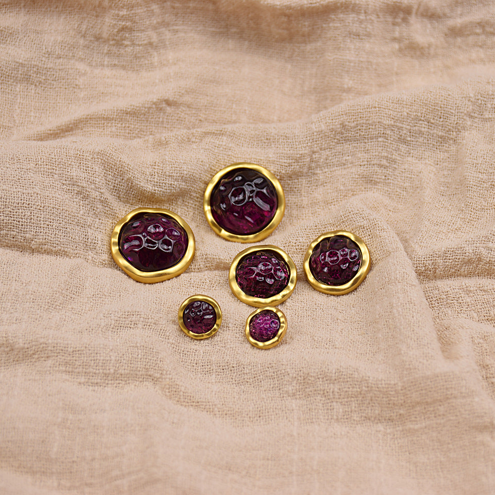 11/18/22mm Retro Gemstone Resin Metal Buttons 12pcs