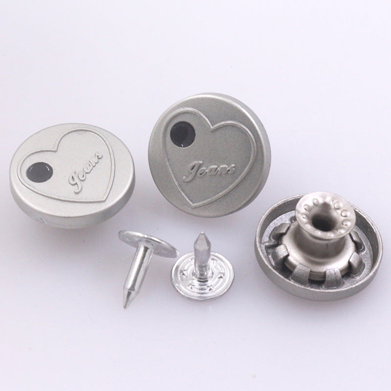 17mm Vintage Silver Heart Pattern Stud Button for Denim Jean 100pcs