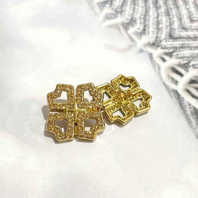 Gold/Silver Four-Leaf Clover Crystal Metal Shank Buttons 48pcs