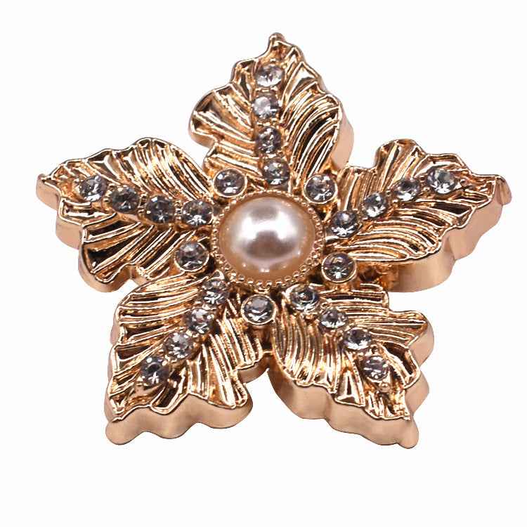 Golden Snowflake Diamond Pearl Metal Shank Buttons for Cardigans 10pcs