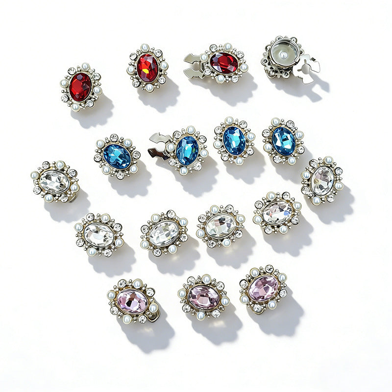 Baroque rhinestone snap-on buttons 10-pack, assorted colors with pearl accents and metal backs