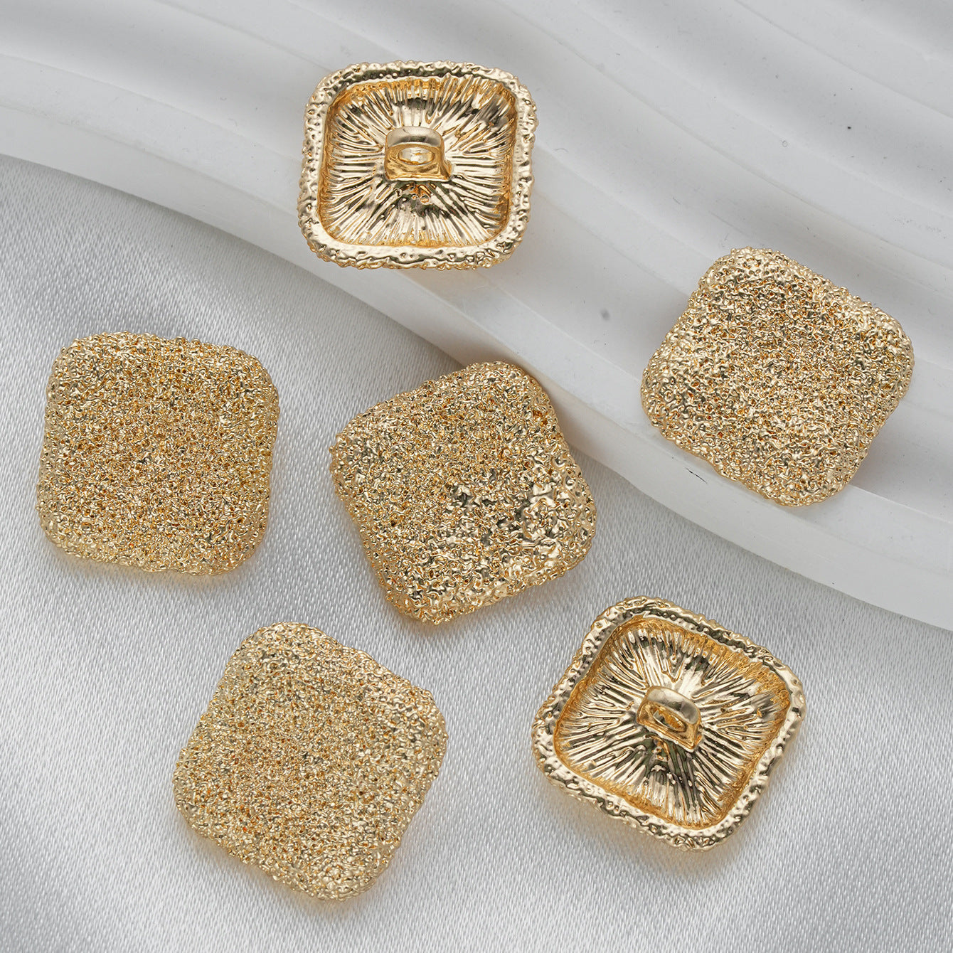 Gold & Silver Square Matte Textured Metal Shank Buttons 20-Piece