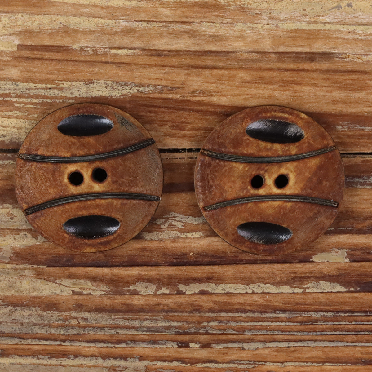 25mm Basketball Texture Black Scorched Handmade Horn Buttons 2-Hole | Pack of 10