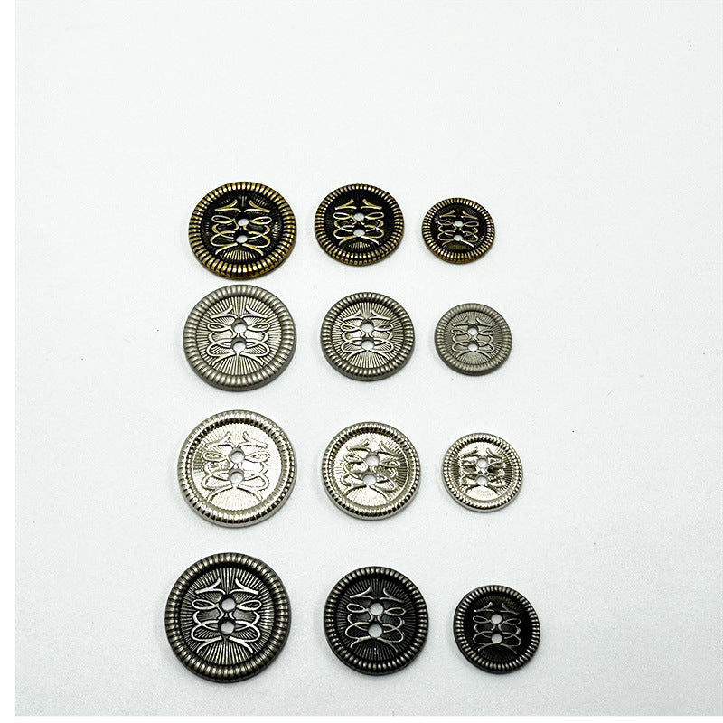 Botones de metal vintage de 12/15/18 mm con dos agujeros para abrigos y chaquetas, paquete de 96