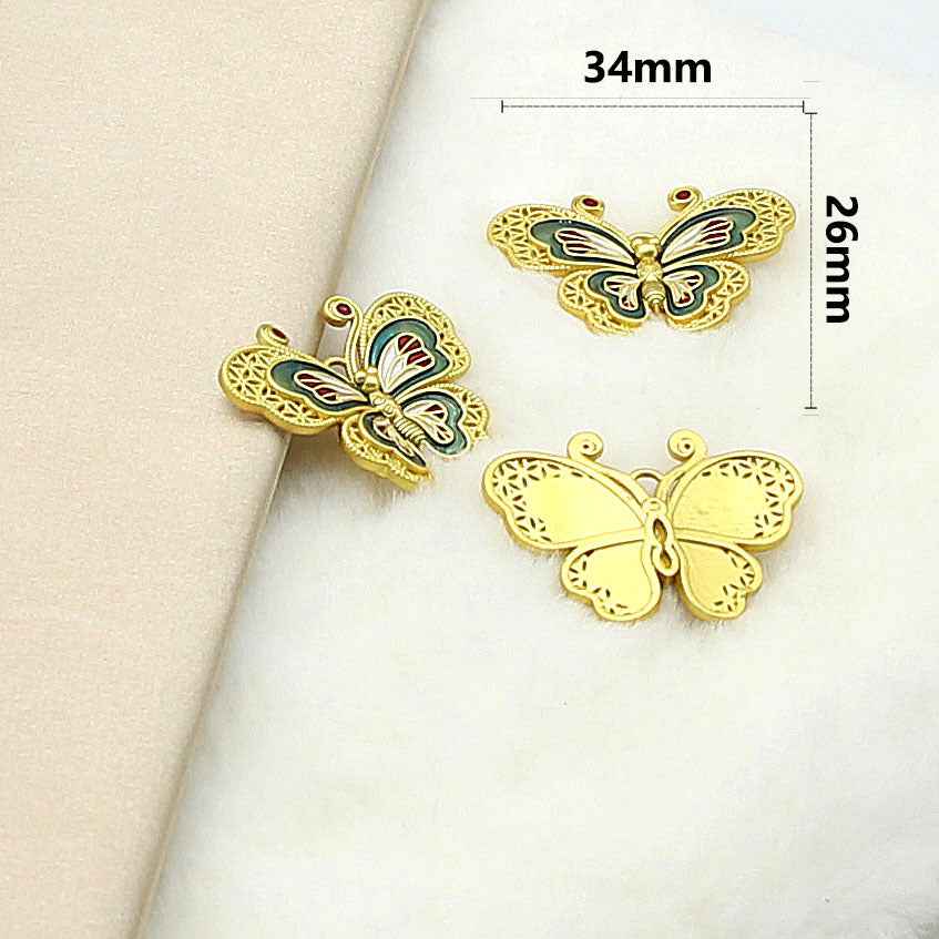 34X26MM Chinese Style Butterfly-Shaped Solid Copper Decorative Buttons