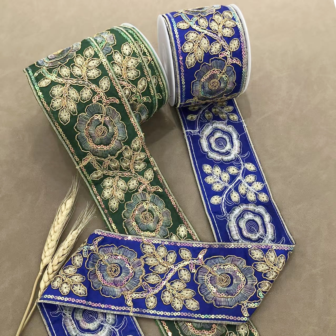7.5cm Hmong Ethnic Floral Embroidered Trim 10 Yards
