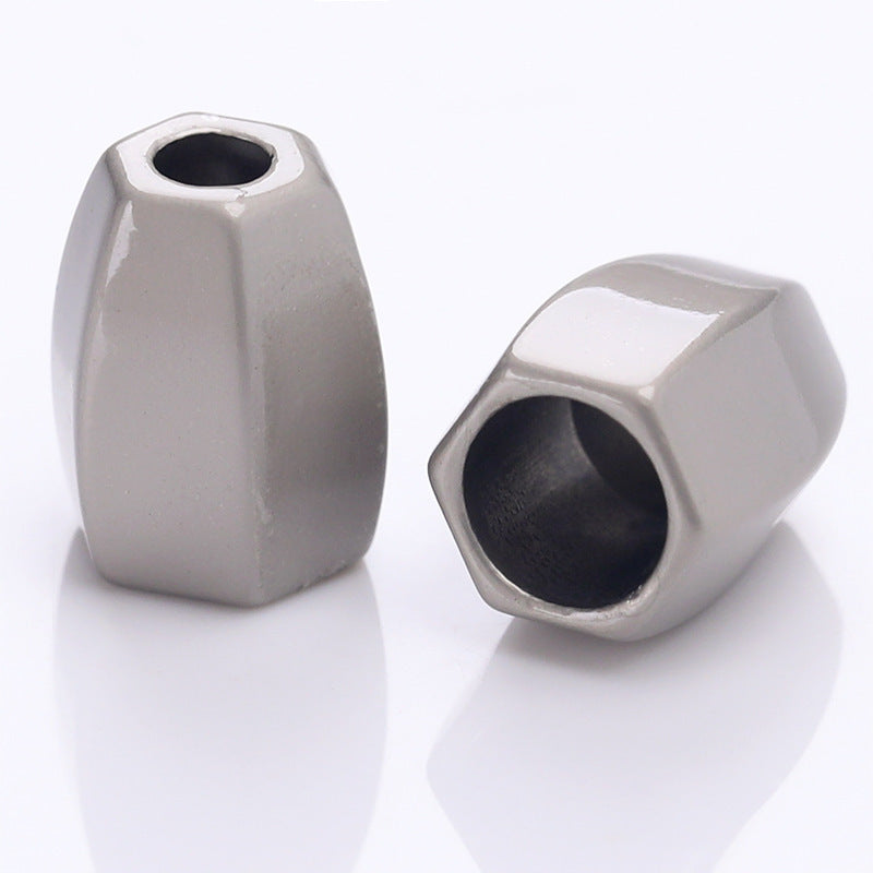 Light silver diamond cord lock stopper, faceted metal, open center, 12.5x10mm