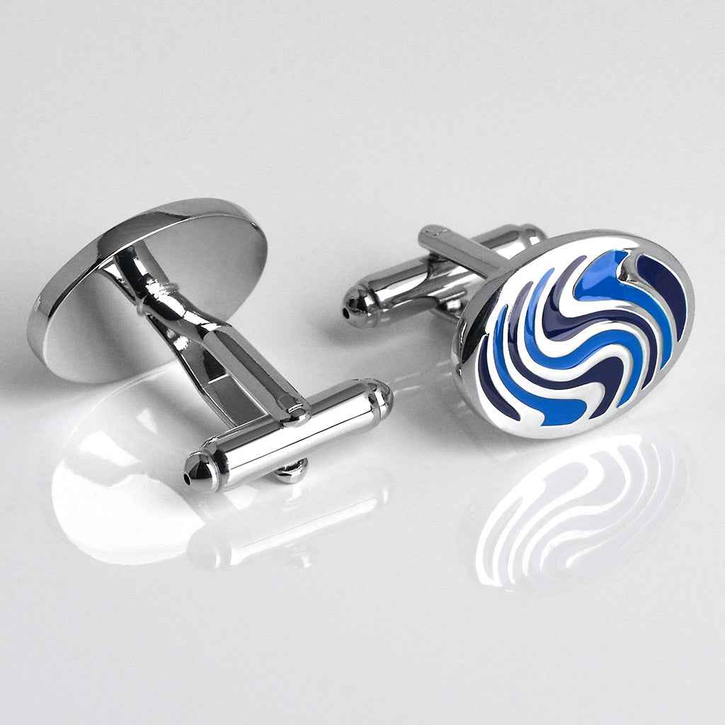 Oval Blue Floral Resin Cufflinks