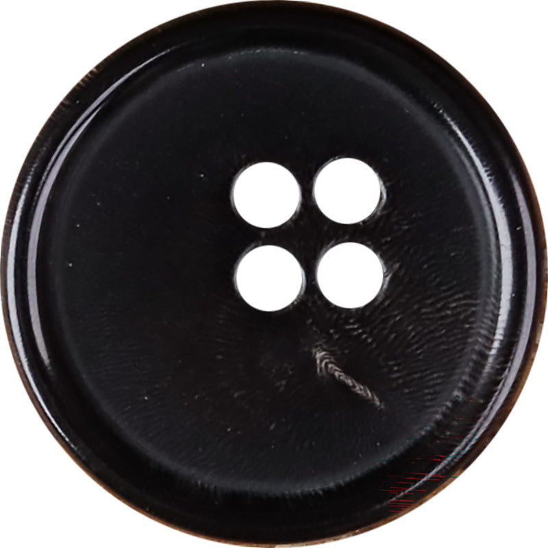 Black Natural Horn Round 4-Hole Slim-Edge Buttons – Set of 20