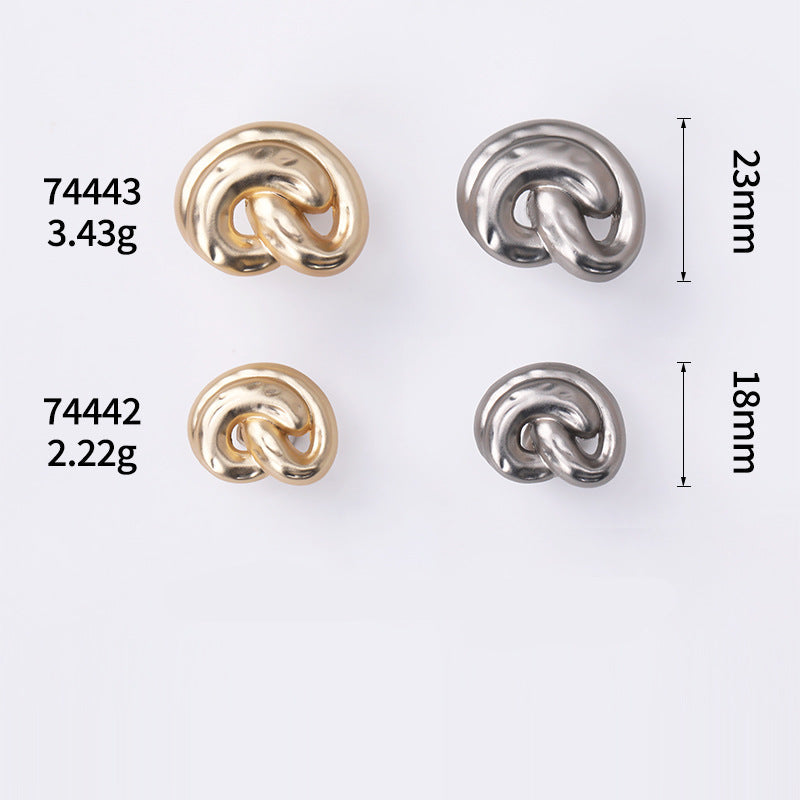Ear-shaped metal shank buttons: 23mm & 18mm (gold/silver) with weight labels
