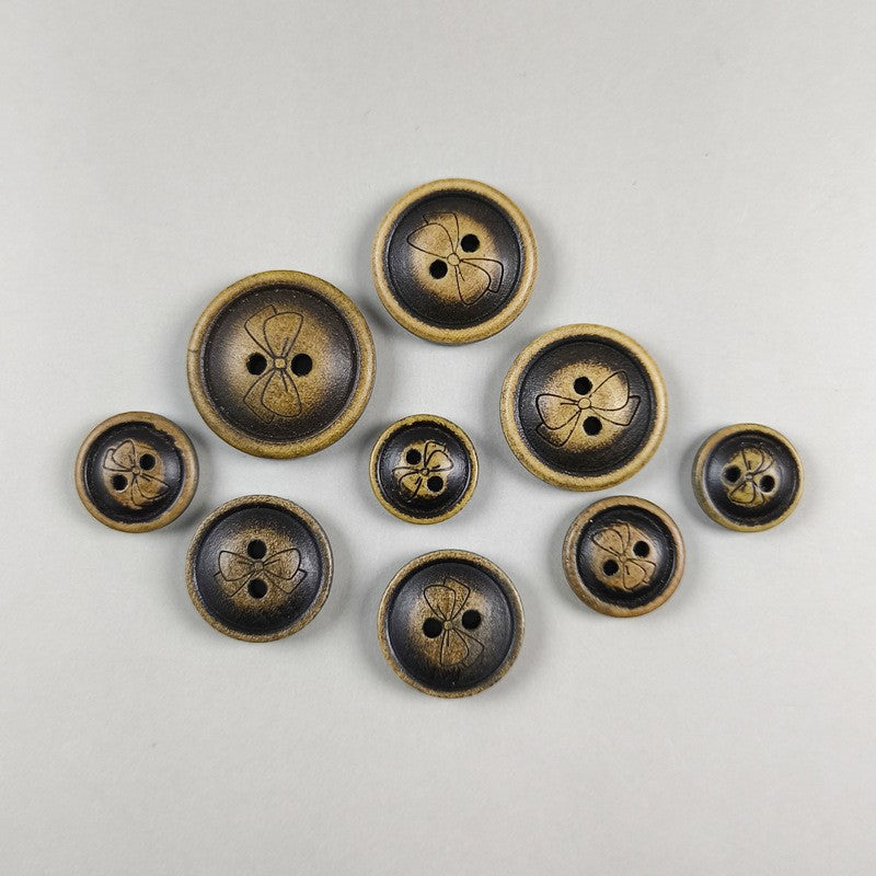 Vintage Wood Butterfly Pattern Buttons – Flat Round 2-Hole 30pcs
