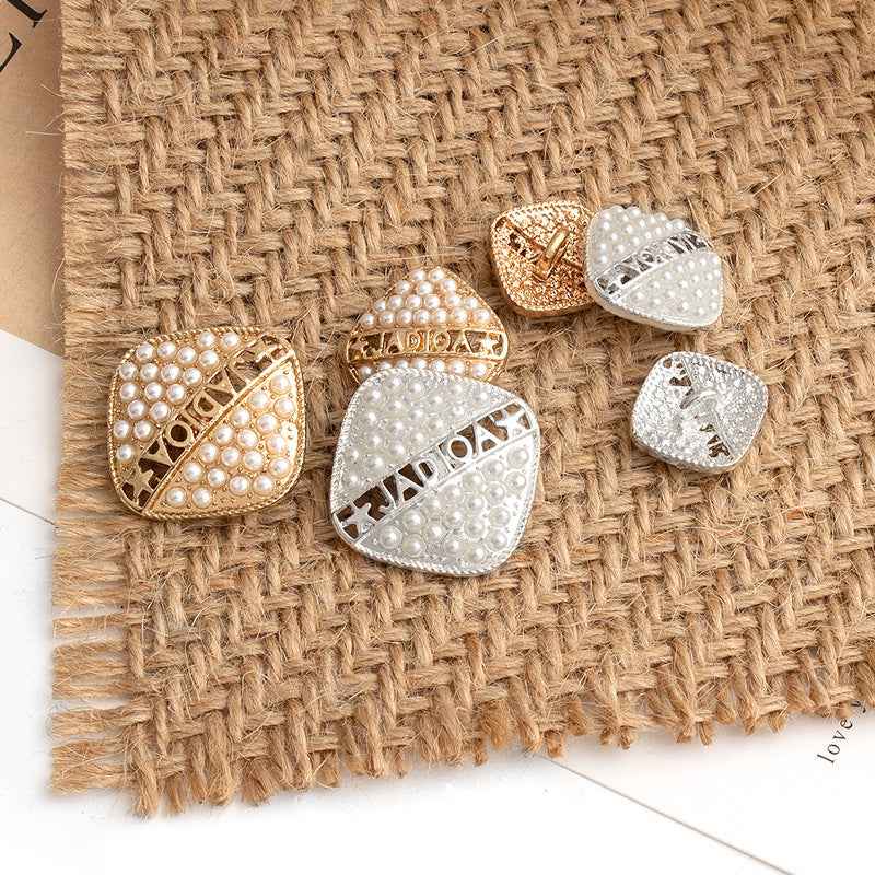 Gold Silver Square Pearl Metal Buttons 18 Pack (15mm/18mm/22mm)