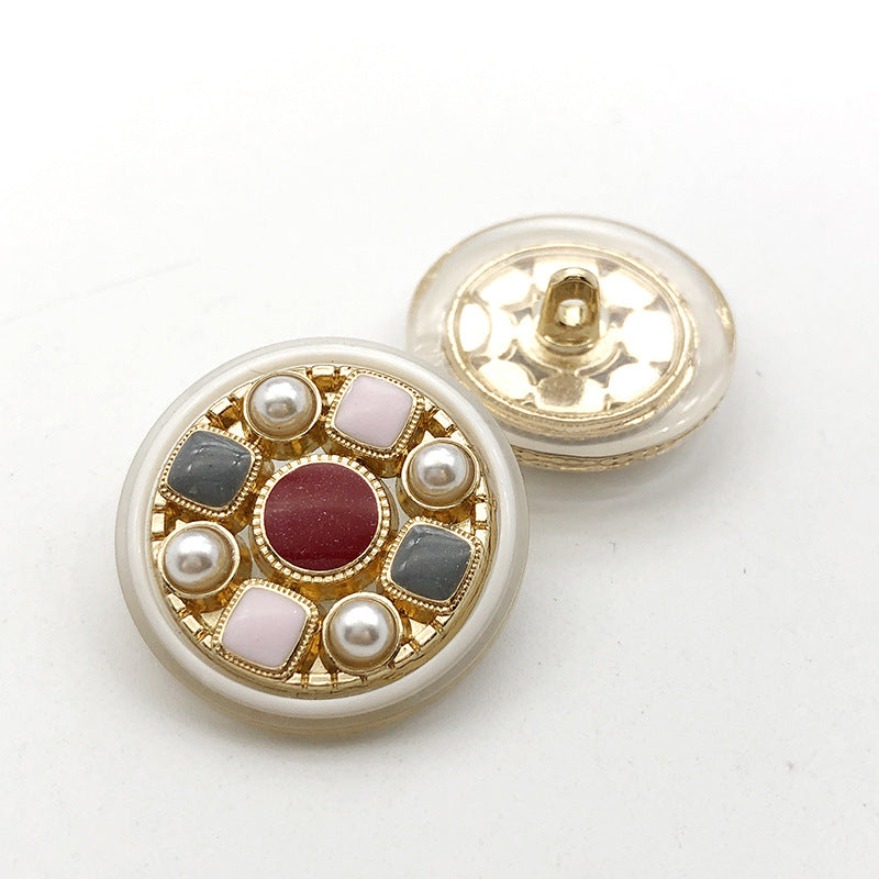 22mm Gold Round Square Rhinestone Metal Shank Buttons 10pcs