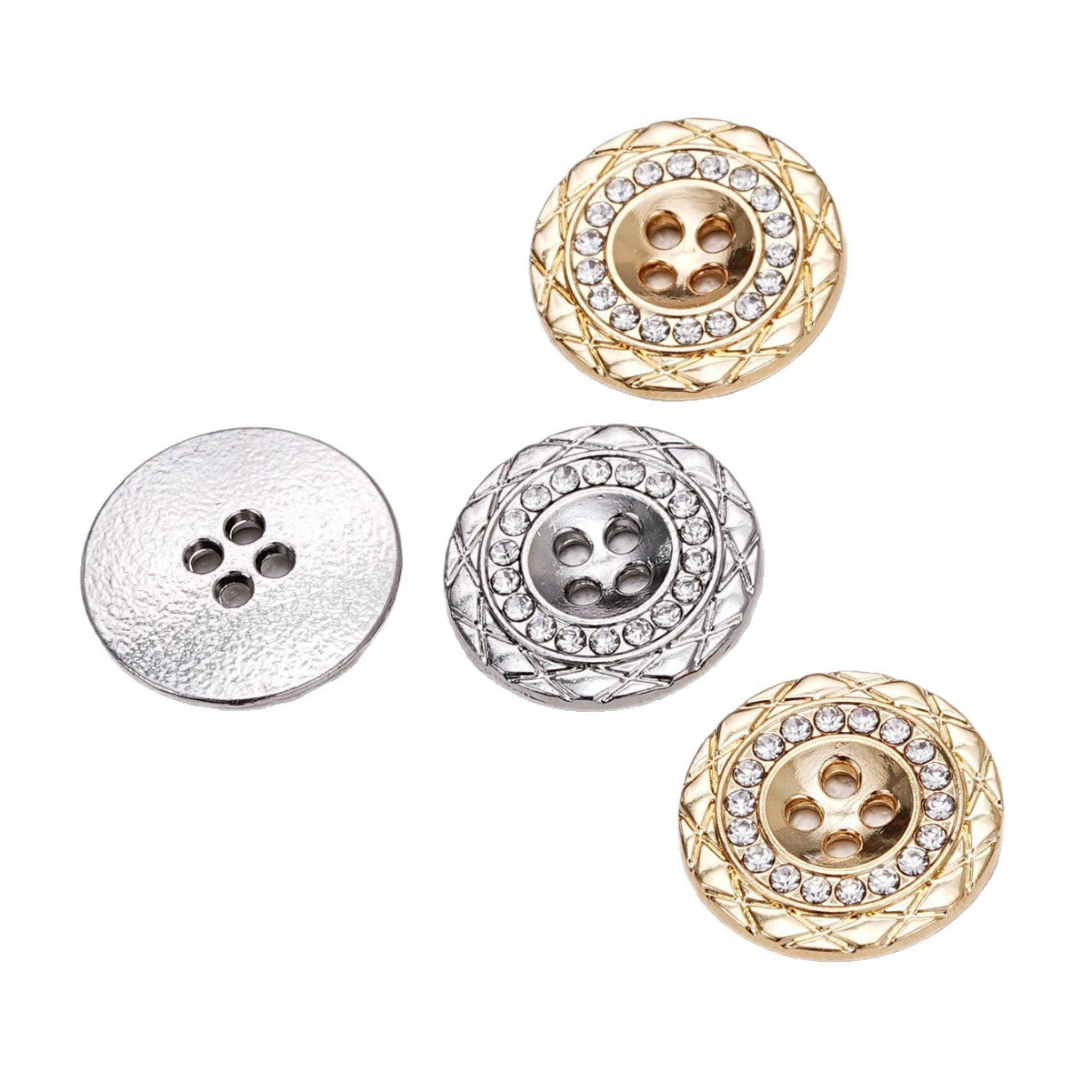 32L (20mm) Round 4-Hole Rhinestone Zinc Alloy Buttons – 10 Piece