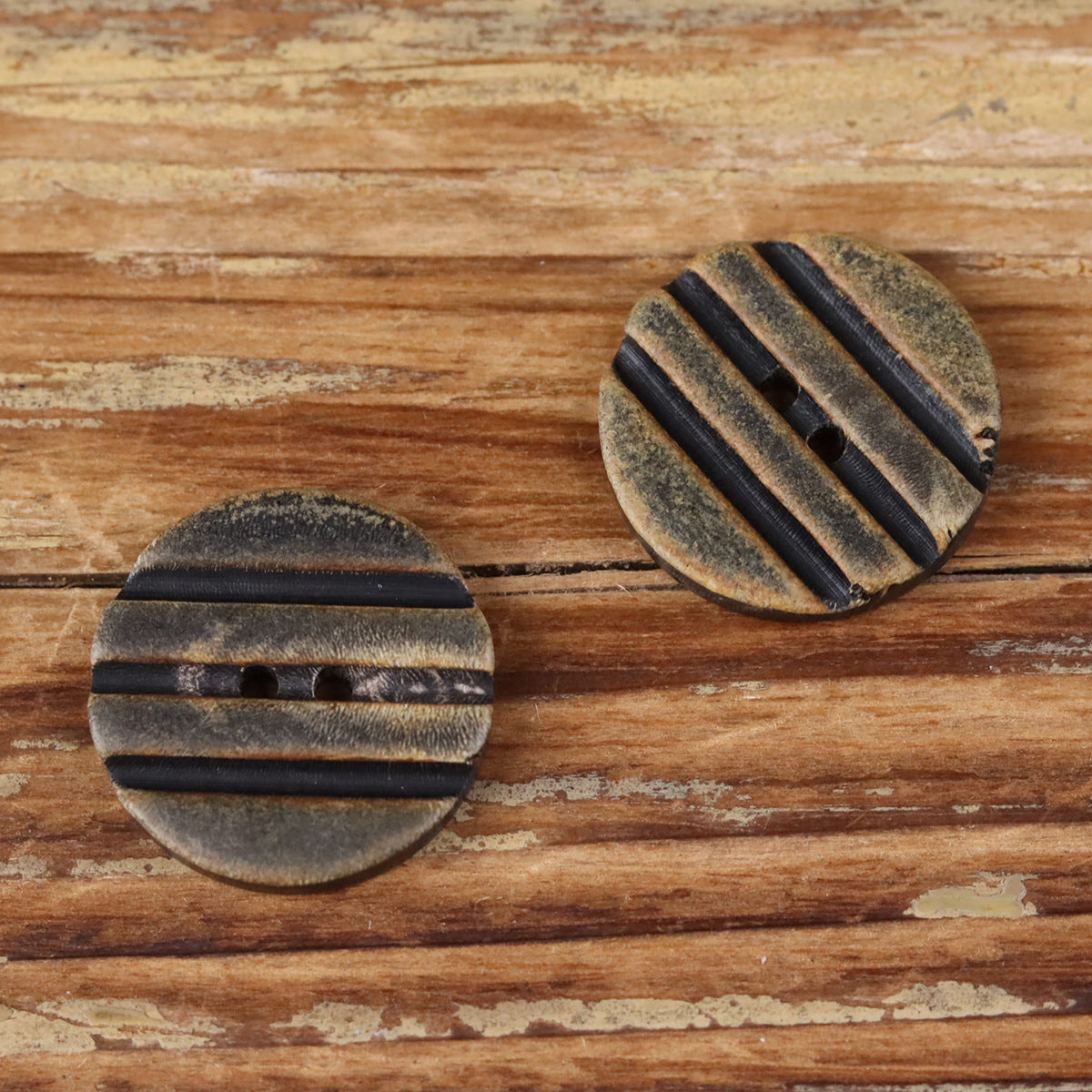Grooved 2-Hole Natural Horn Buttons | Distressed Artisan Coat Buttons | Pack of 20