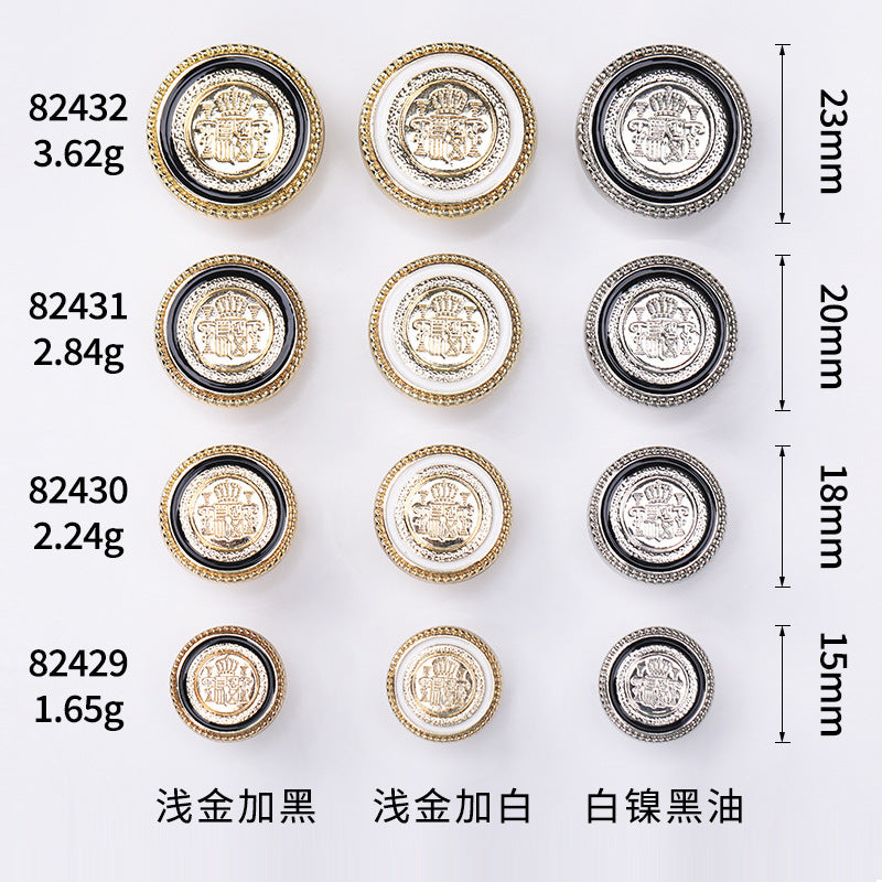 Round Crown Enamel Metal Shank Buttons – 20Pcs (Gold / Silver)