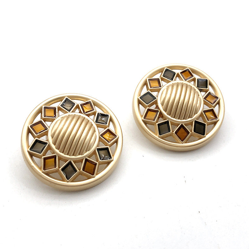 22mm Gull Rund Firkant Rhinestone Metall Shank Knapper 10stk