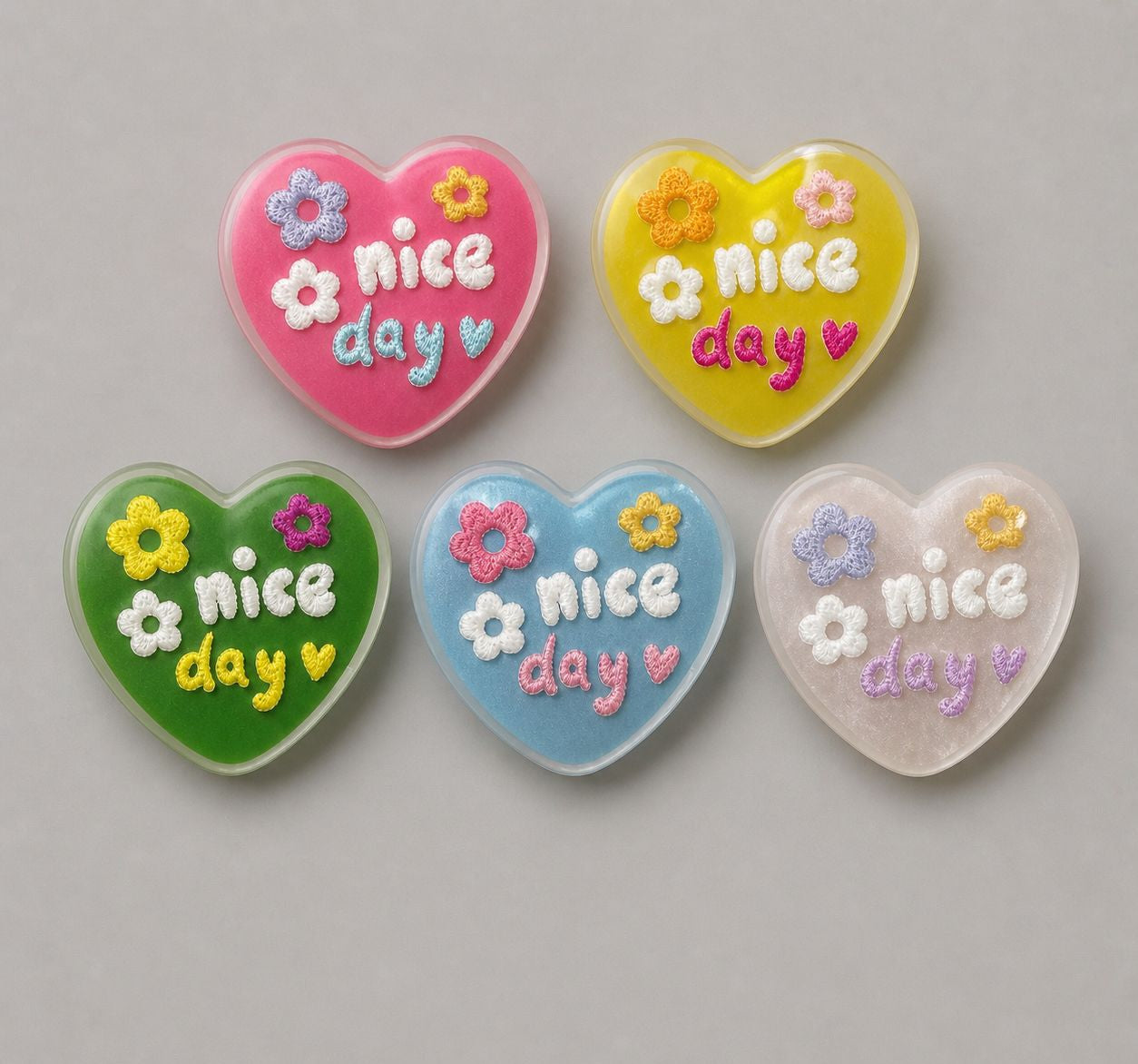 3D Embroidered Resin Heart-Shape Colorful Buttons for Kids Clothing 15pcs