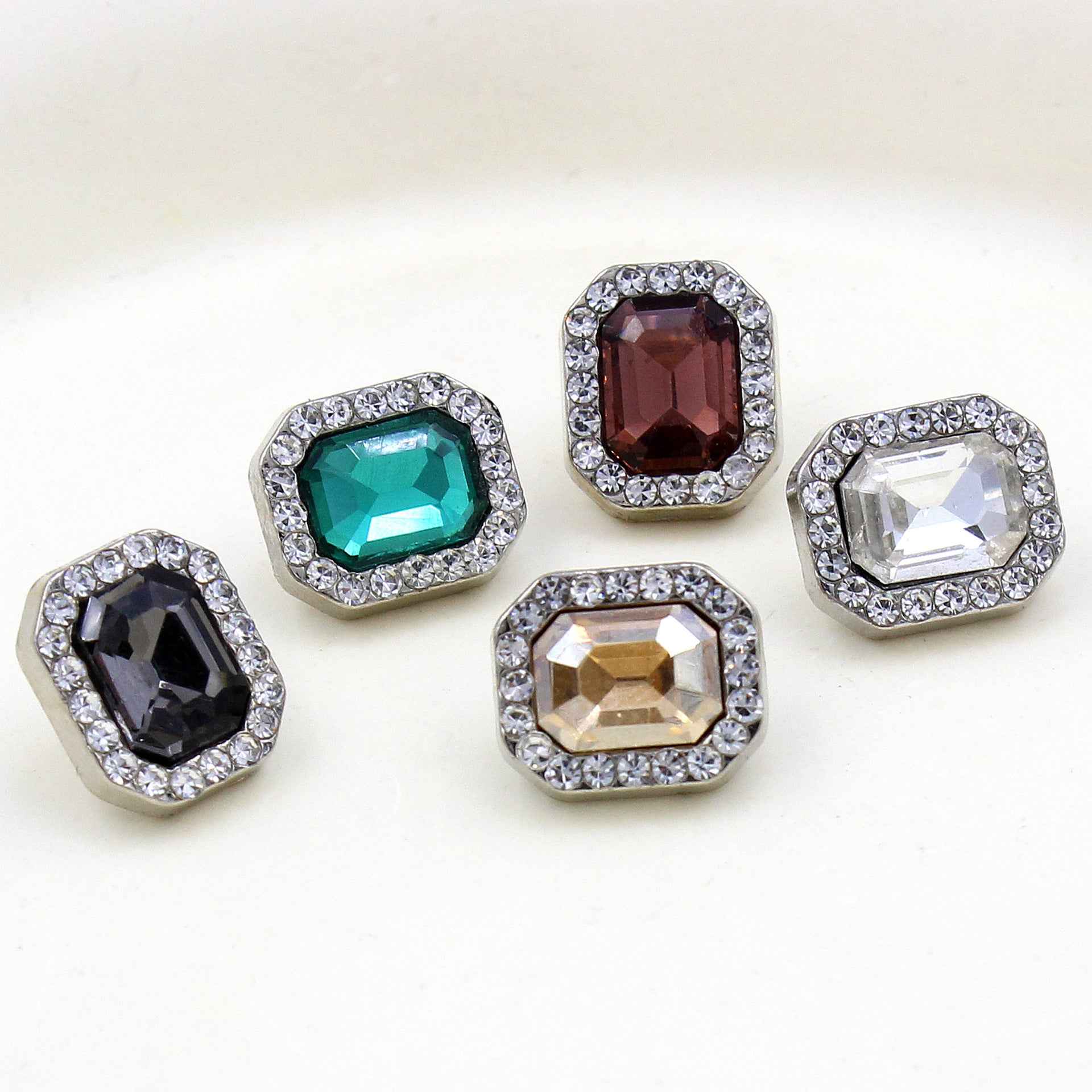 10x12MM Colorful Crystal Glass Rectangle Metal Buttons 50 Pack