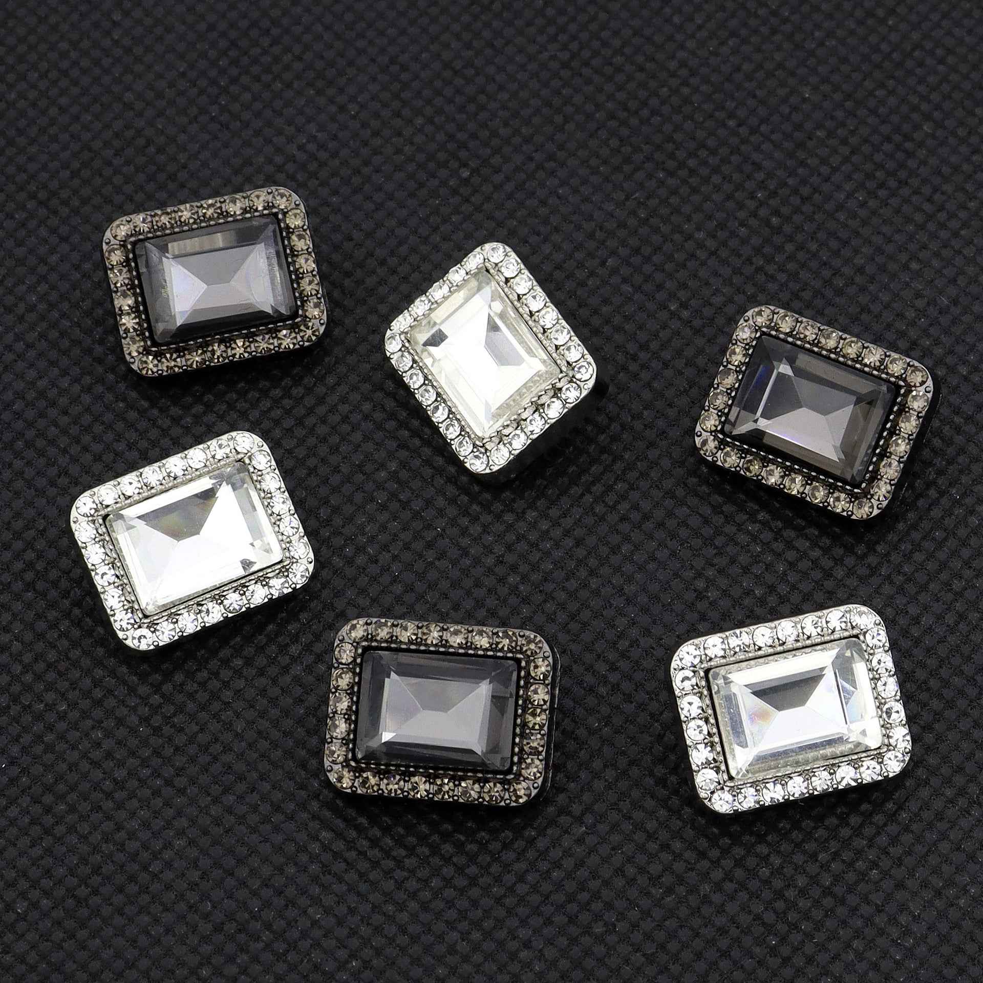Luxury Metal Gray Crystal Rectangle Point-Drill Hand-Sewn Buttons 12pcs