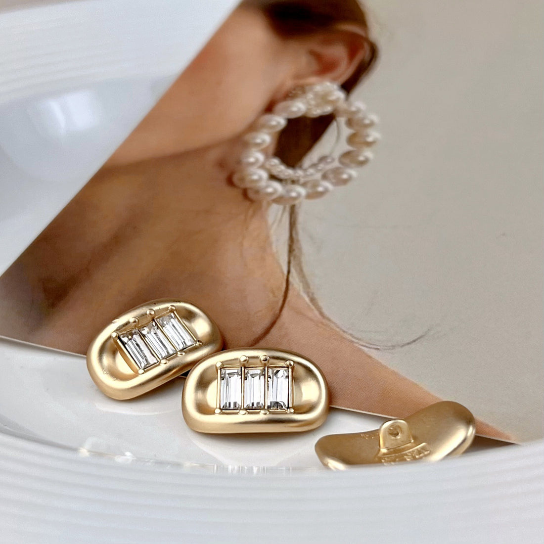 Light Gold Bright Silver Ingot Rhinestone Metal Shank Button 12pcs