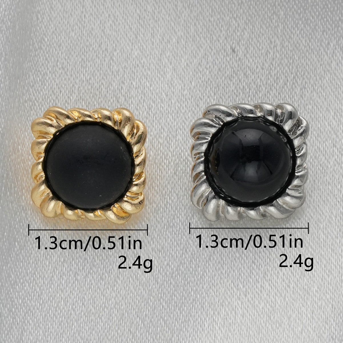 13mm Square Black Pearl Zinc Alloy Metal Shank Buttons 20 Pack