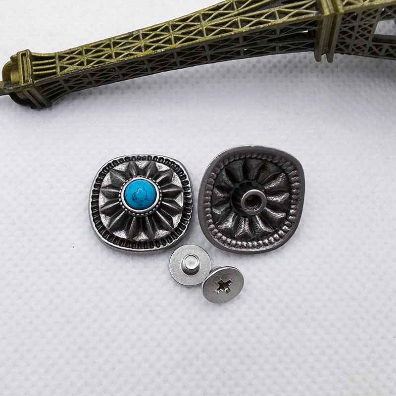 Square Chrysanthemum Turquoise Screw Studs Antique Floral 20 Pack