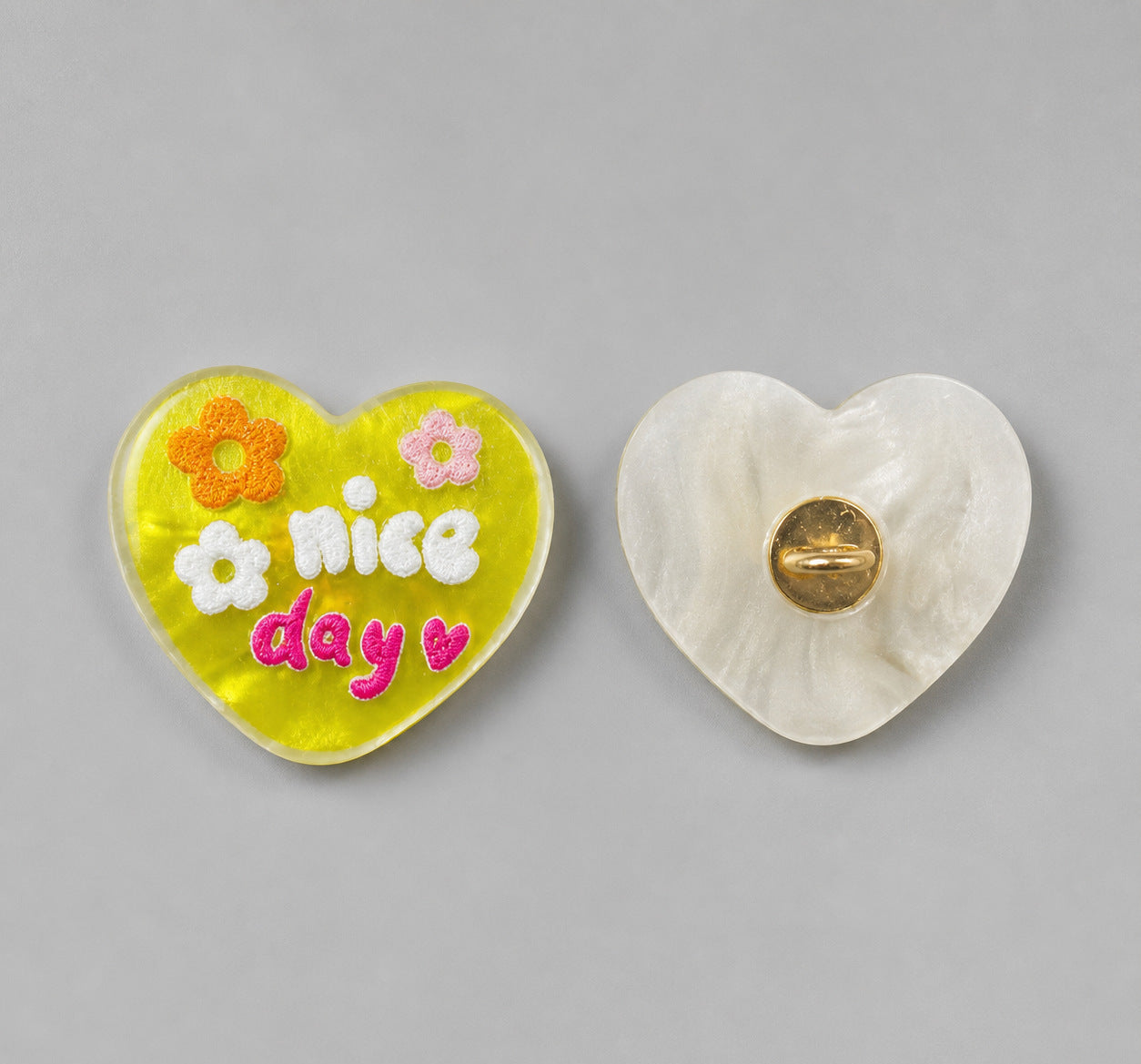 3D Embroidered Resin Heart-Shape Colorful Buttons for Kids Clothing 15pcs