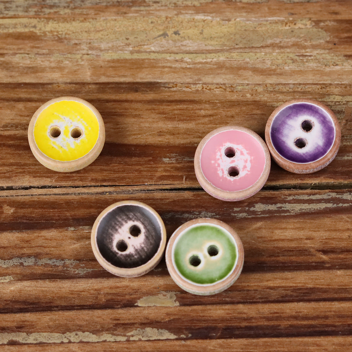 11.5mm Iridescent Wood Round 2-Hole Buttons – Set of 30