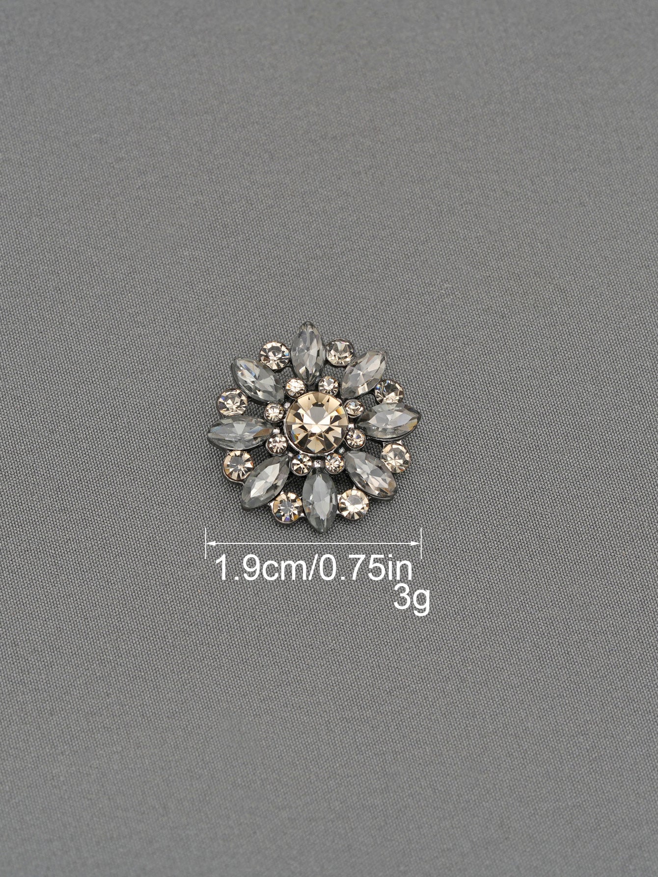 Crystal Flower Rhinestone Zinc Alloy + Glass Shank Buttons 6 Pack