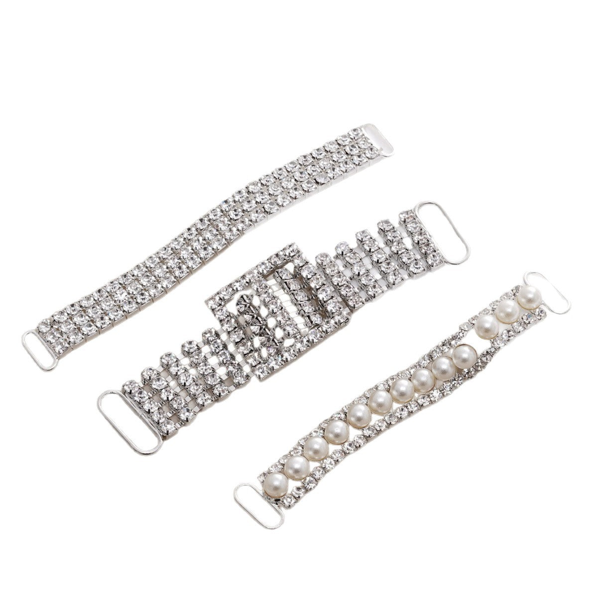 Metal Rhinestone Pearl Button Clasps 3-Piece for Swimwear Chains