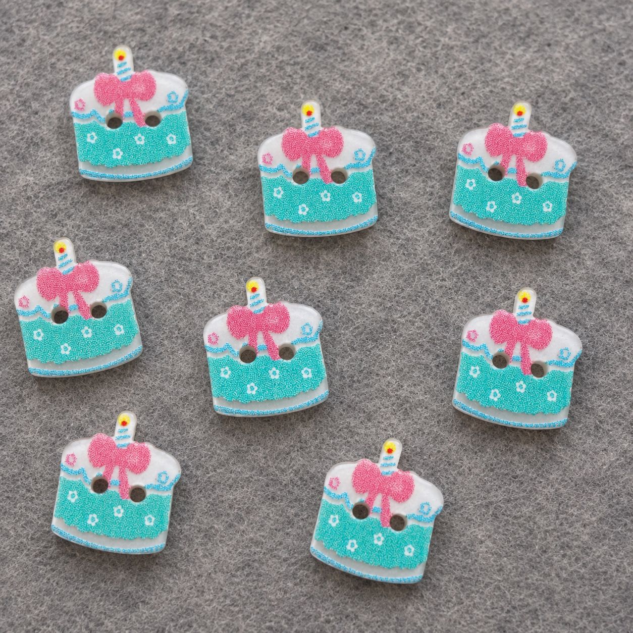 15mm Light Green Cartoon Cute Bow & Cake Resin Buttons 50pcs