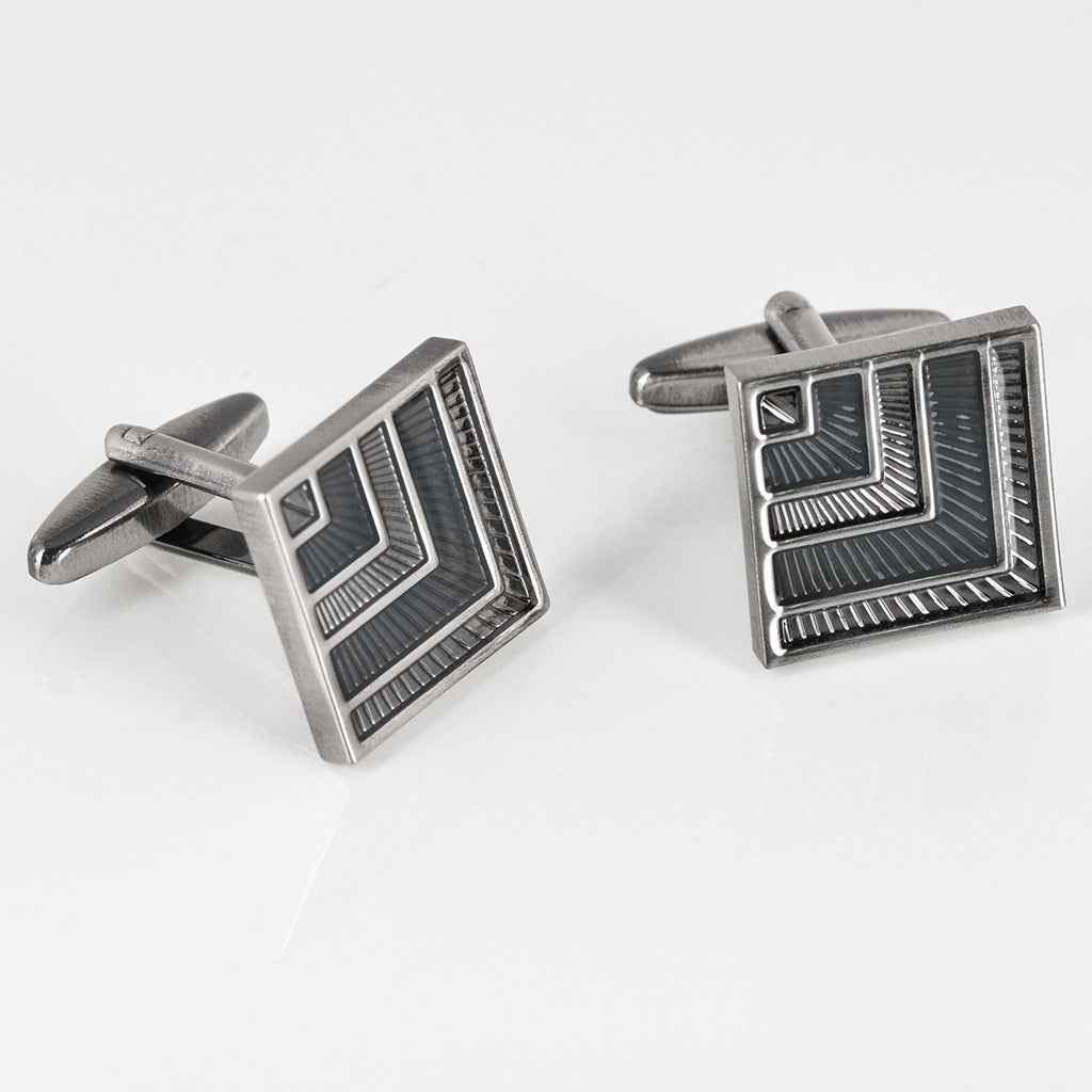 17mm Square Grey-Black Resin Cufflinks – Antique Silver
