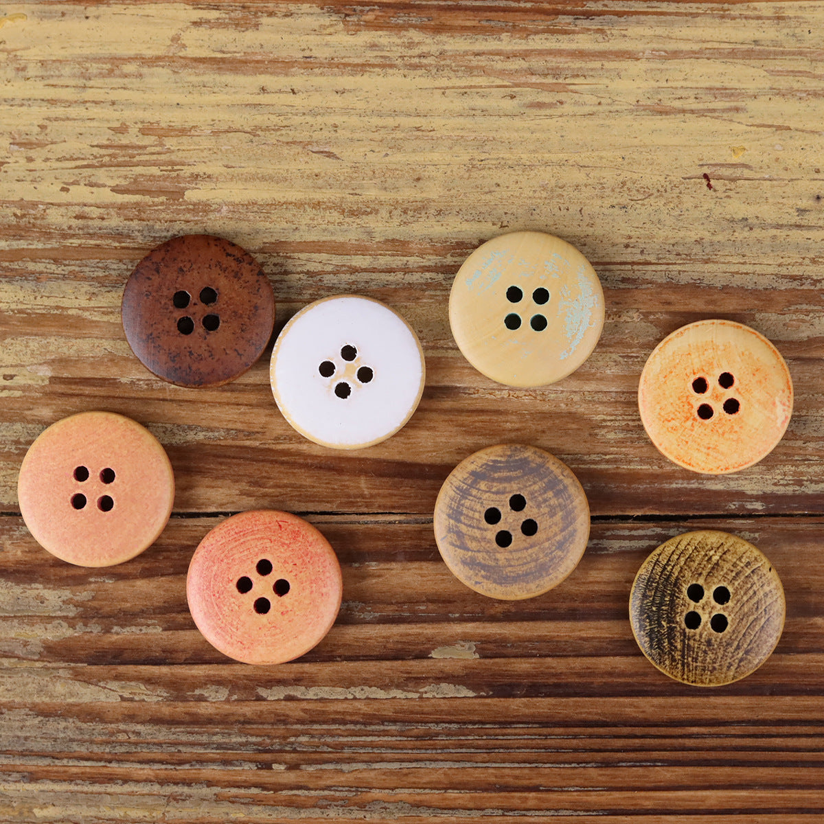 Dopamine Color Series Round 4-Hole Wood Buttons – Set of 30