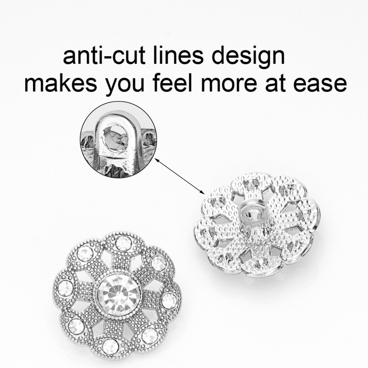 Rhinestone shank button, metal back with central post and crystal-studded front (silver-tone)