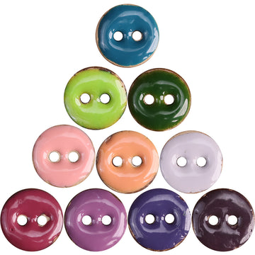 Coconut Shell Oil-Drop Round 2-Hole Buttons – Set of 200 | 10 Colors × 20pcs